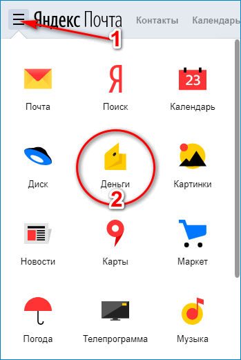 Переход из почты в Яндекс.Деньги